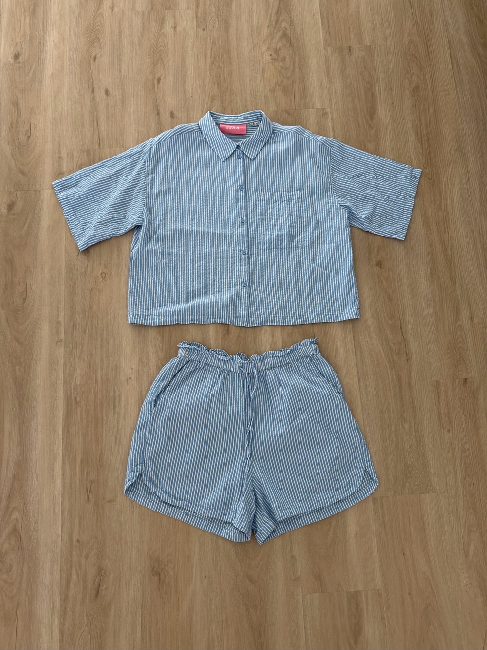 JJXX Striped Matching Set, Cropped Boxy Fit Button Up & Drawstring Shorts